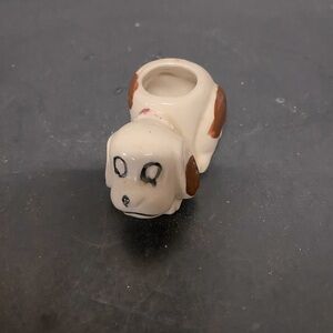 Vintage Ceramic Dog Toothpick Holder Brown Spotted Puppy